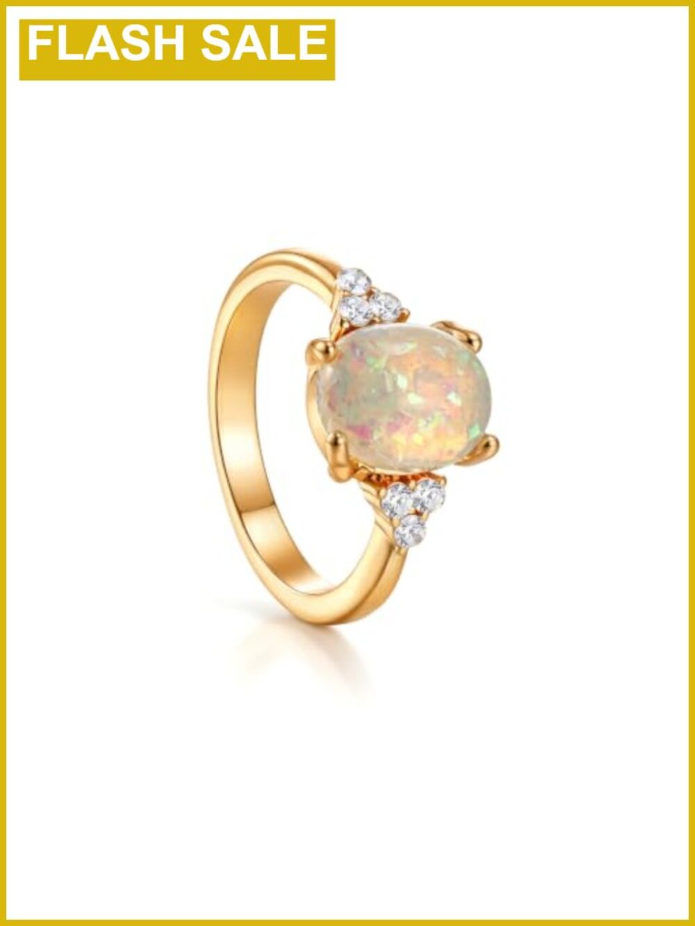14K Gold Plated Oval Cut Opal Engagement Ring Women Hypoallergenic Stainless